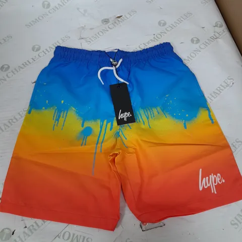 HYPE BOYS RED SUNSET DRIP SCRIPT SWIM SHORTS - 13YEARS