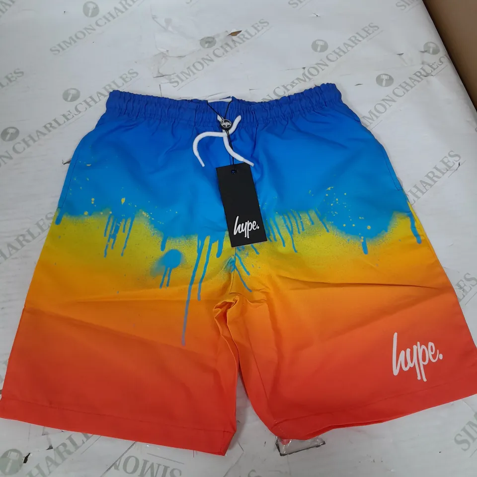 HYPE BOYS RED SUNSET DRIP SCRIPT SWIM SHORTS - 13YEARS