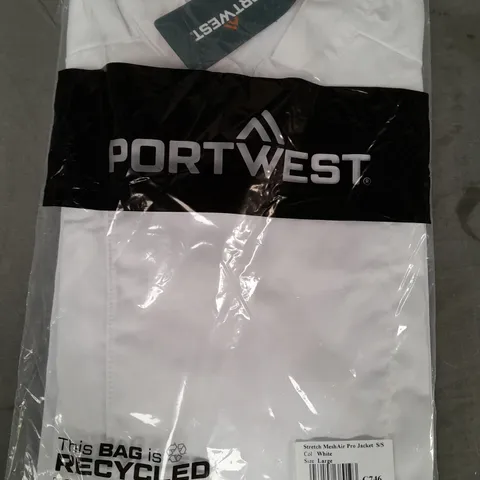 PORT WEST STRETCH MESH AIR SHORT SLEEVE JACKET IN WHITE SIZE LARGE