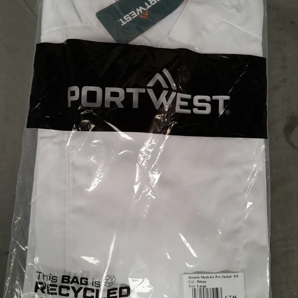 PORT WEST STRETCH MESH AIR SHORT SLEEVE JACKET IN WHITE SIZE LARGE