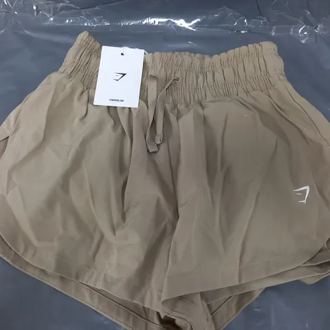 GYMSHARK RUNNING 2 IN 1 SHORTS IN BROWN - XS