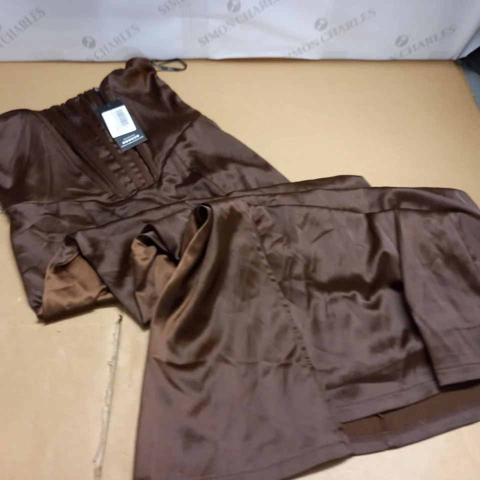 CLUB OF LONDON BROWN SATIN CORSET DRESS - UK 12