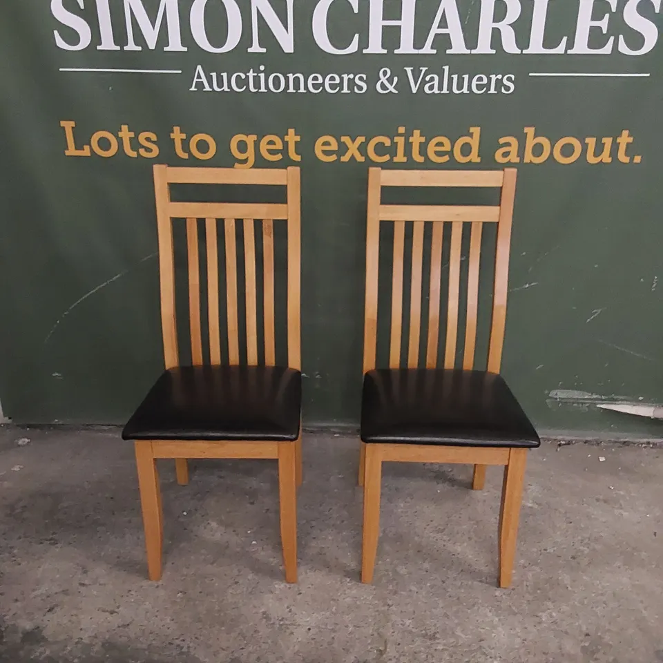 SET OF 2 BALI OAK DINING CHAIRS WITH BROWN SEAT PADS