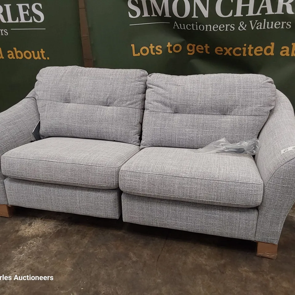 QUALITY BRITISH DESIGNER G PLAN HATTON FORMAL BACK POWER RECLINING THREE SEATER SOFA BEACH DUCK EGG FABRIC 
