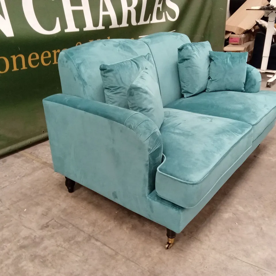 PENERMON 2 SEATER VELVET ROLL ARMS SOFA - TEAL