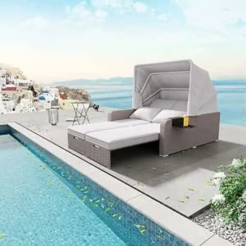 BOXED GARDEN LOUNGER WITH SUNSHADE, GARDEN SET, GARDEN LOUNGE, PATIO FURNITURE (2 BOXES)