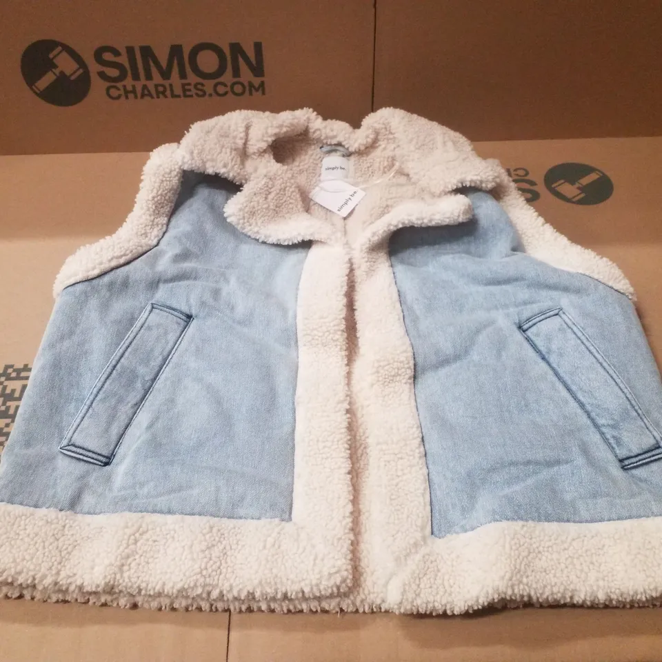 BOX CONTAINING APPROXIMATELY 6 BRAND NEW SIMPLY BE BLUE REGULAR SLEEVELESS DENIM GILETS - SIZE 16