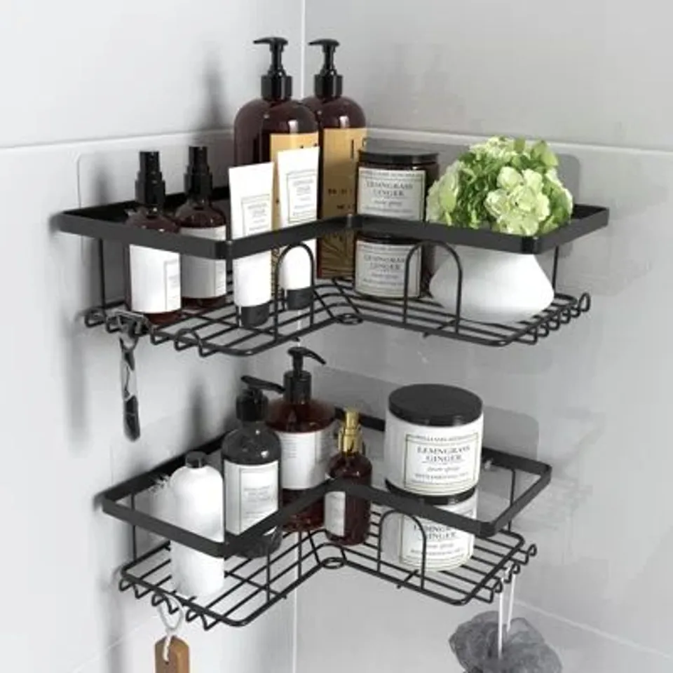 BOXED CORNER SHOWER CADDY, SELF ADHESIVE WALL MOUNTED SHOWER SHELF