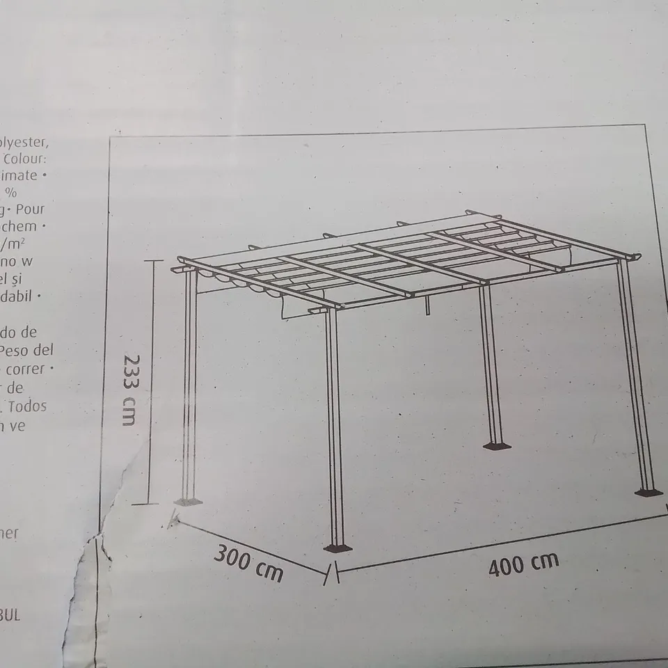 BOXED BLOOMA MOSES 4 × 3M SLIDING FABRIC ROOF GAZEBO