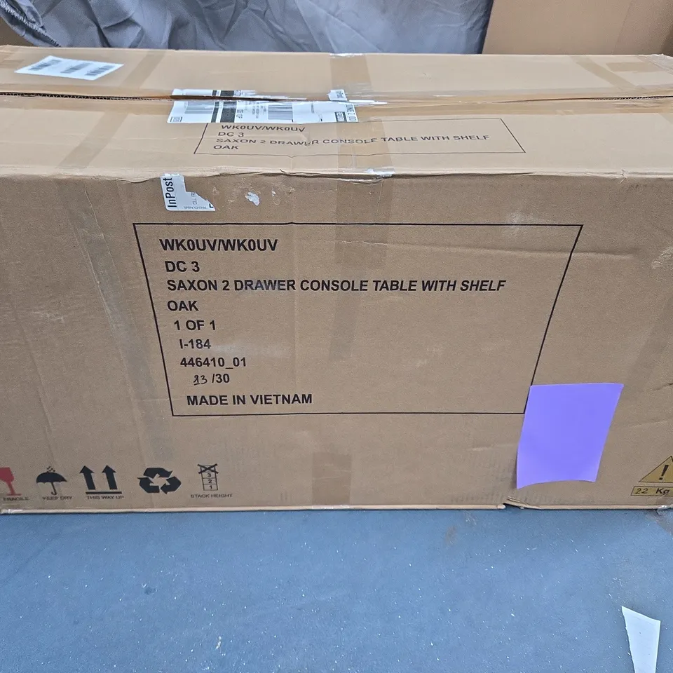 SAXON 2 DRAWER CONSOLE TABLE WITH SHELF - OAK