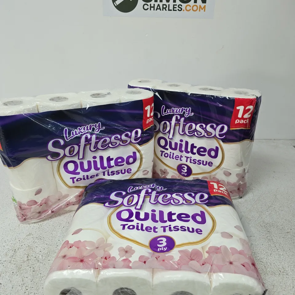 3 X 12-PACK OF SOFTESSE LUXURY QUILTED 3-PLY TOILET TISSUES