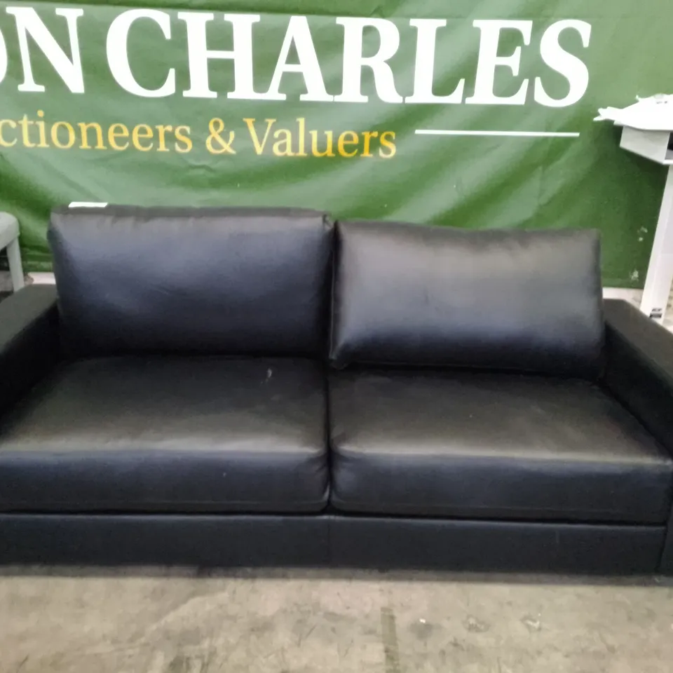 QUALITY DESIGNER BALTIMORE 3 SEATER SOFA - BLACK LEATHER