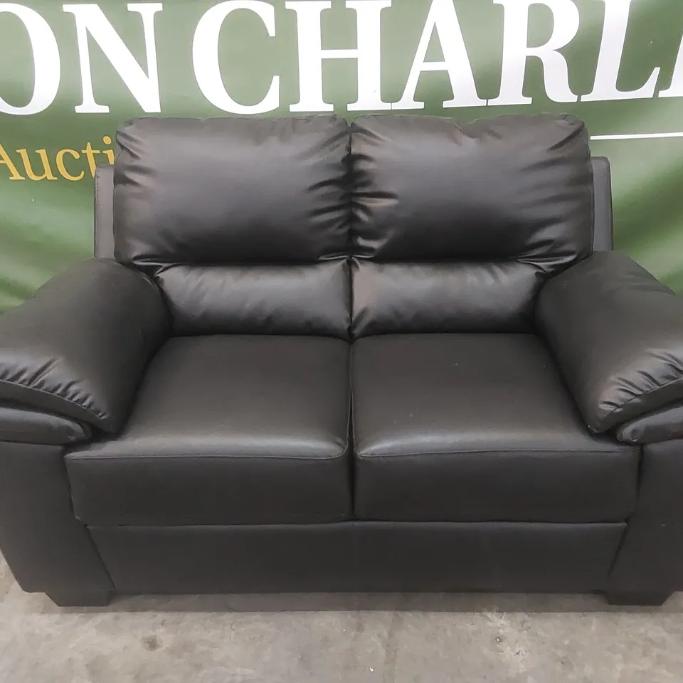 DESIGNER 2 SEATER BLACK FAUX LEATHER SOFA