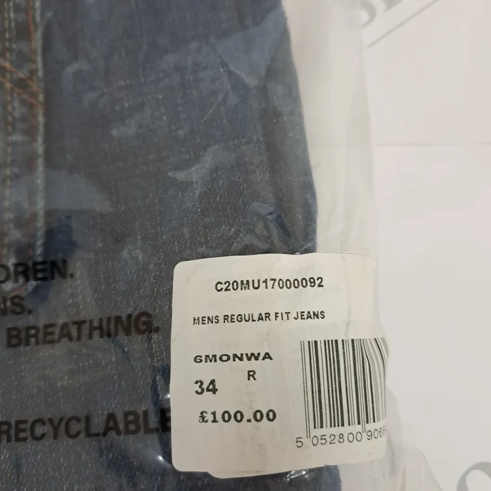 BAGGED PRETTY GREEN MENS REGULAR FIT DENIM JEANS SIZE 34R