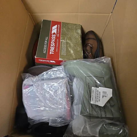 BOX OF APPROXIMATELY 12 PAIRS OF ASSORTED SHOES IN VARIOUS STYLES , COLOURS AND SIZES