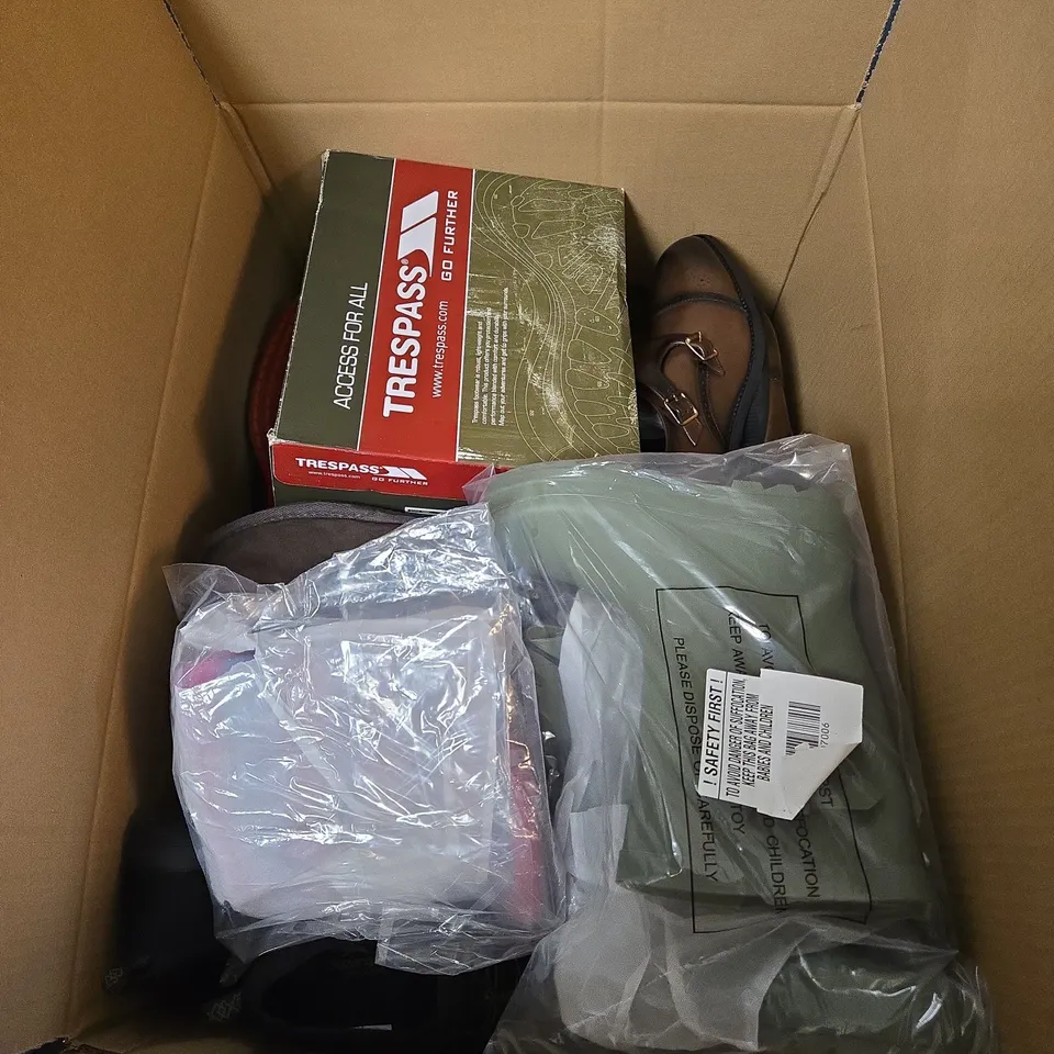 BOX OF APPROXIMATELY 12 PAIRS OF ASSORTED SHOES IN VARIOUS STYLES , COLOURS AND SIZES