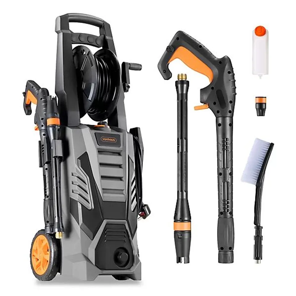 BOXED VONHAUS PRESSURE WASHER 2200W, PORTABLE POWER WASHER FOR PATIO, CAR, FENCES, JET WASH W/ ACCESSORIES, 165 BAR MAX WATER PRESSURE