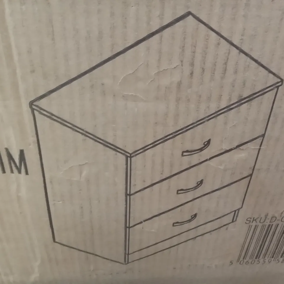 BOXED BRENDLE 3 DRAWER 60CM W CHEST OF DRAWERS 