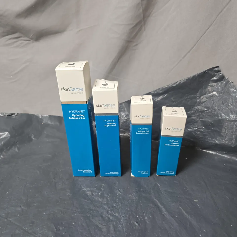 SKINSENSE 4 ITEM SET: HYDRATING COLLAGEN GEL, HYDRATING NIGHT CREAM, BI PHASE CELL RENEWAL SERUM, POWERFUL EYE CONCENTRATE UNBOXED