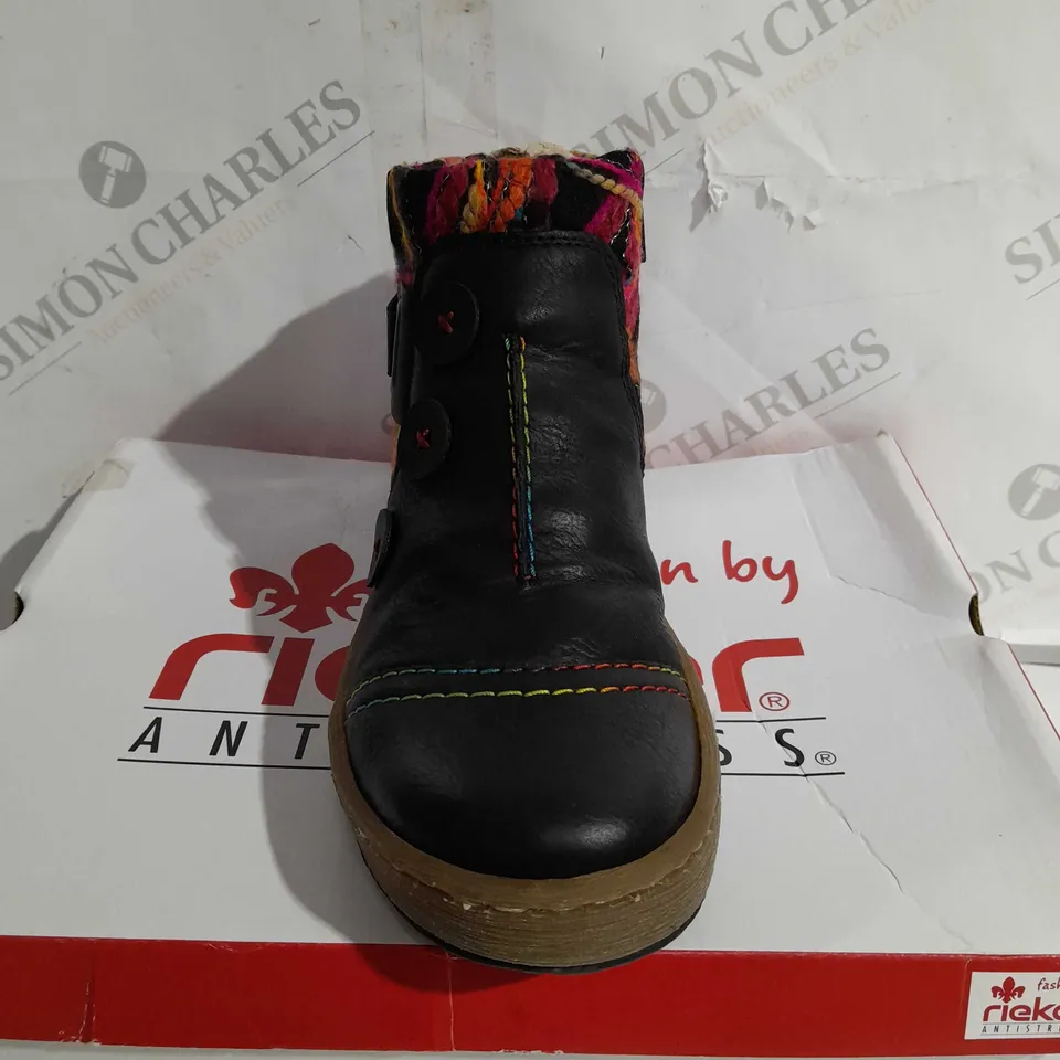 RIEKER BLACK CUFFED ANKLE BOOT SIZE 4 - BOXED 