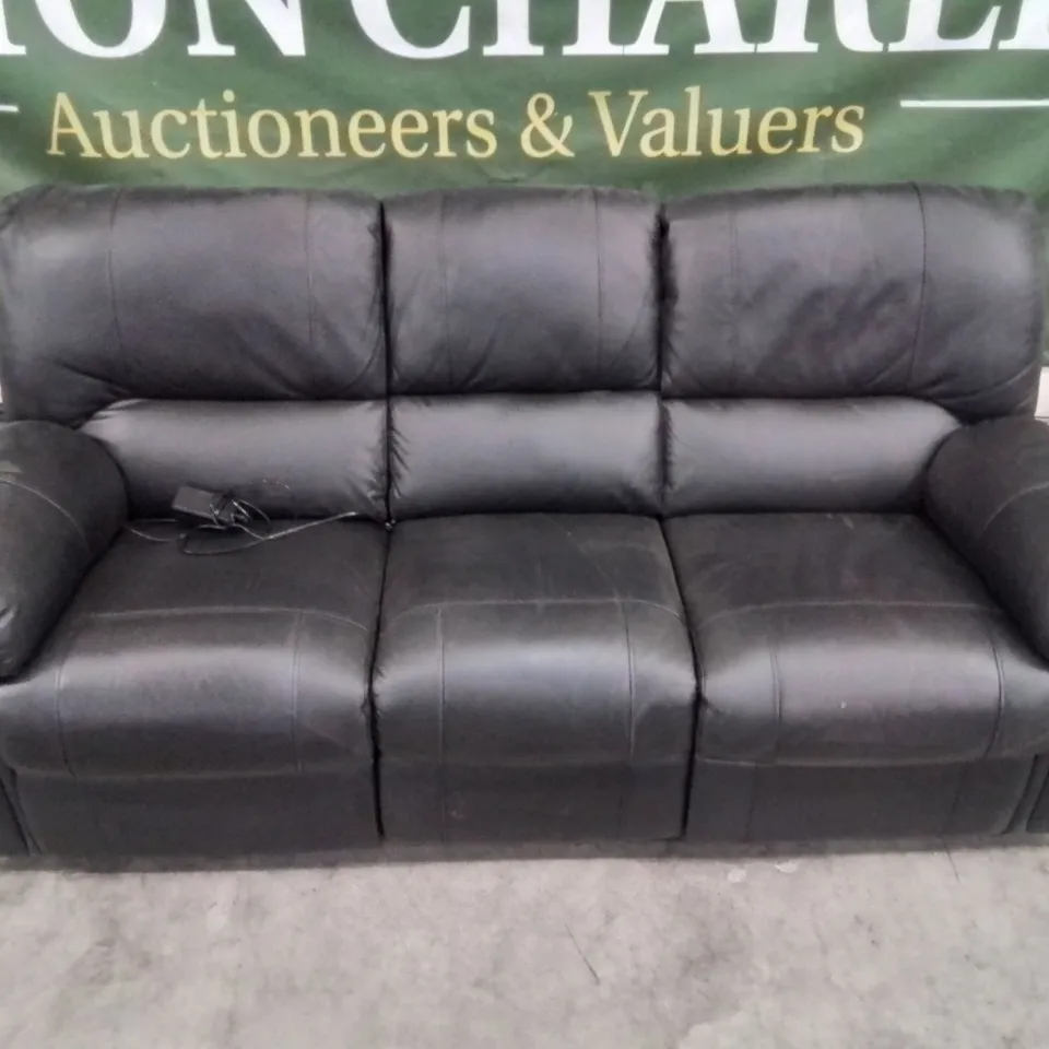 QUALITY DESIGNER FAUX LEATHER BLACK 3 SEATER ELECTRIC RECLINING SOFA 