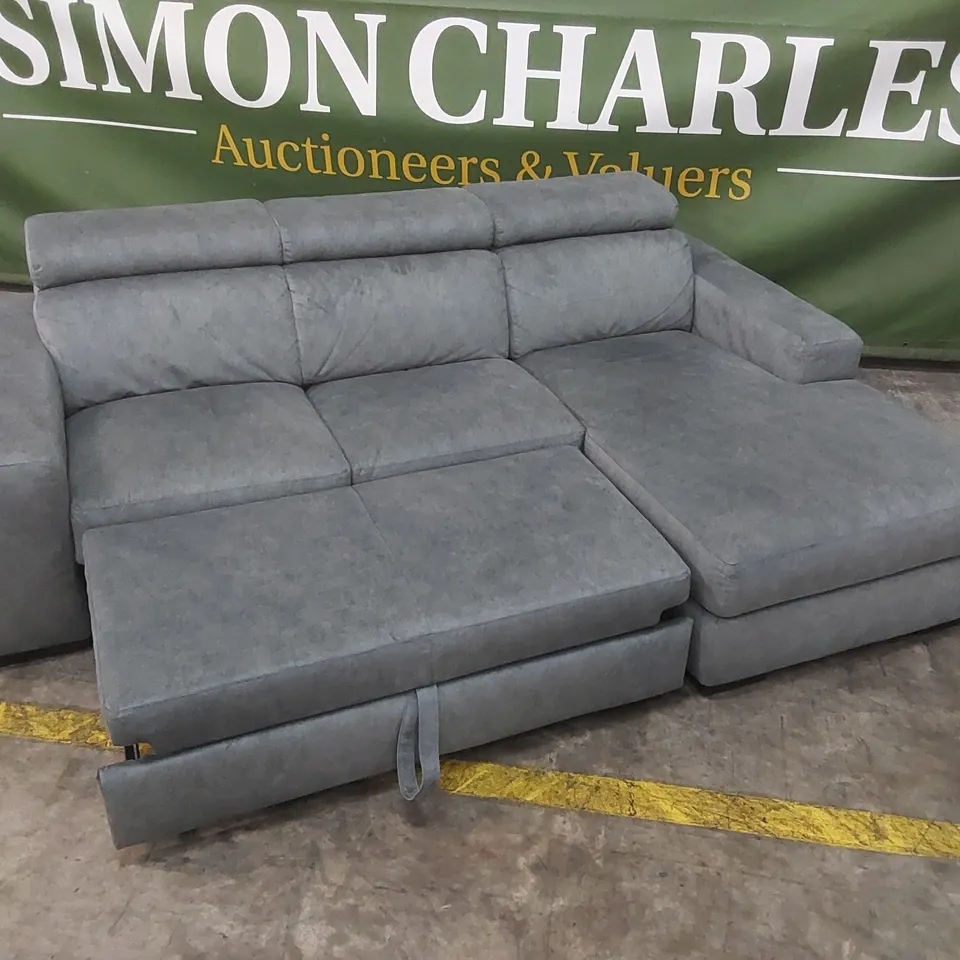 QUALITY DESIGNER MELIZZANO FABRIC UPHOLSTERED LOUNGER CORNER SOFA BED