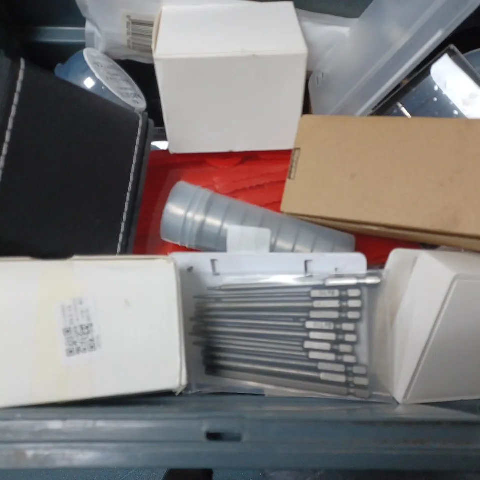 BOX OF APPROXIMATELY 15 ASSORTED ITEMS TO INCLUDE -  BOSTIK BLU TACK , BIC PENS , SHOE GOO ETC