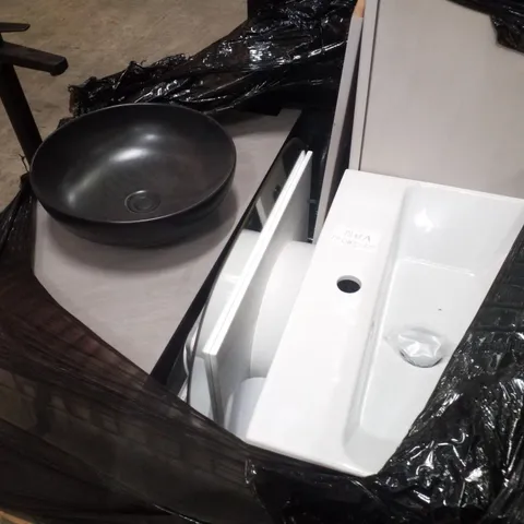 PALLET CONTAINING ASSORTED BATHROOM FURNITURE PARTS INCLUDING VANITY UNITS, BASINS & MIRRORS 