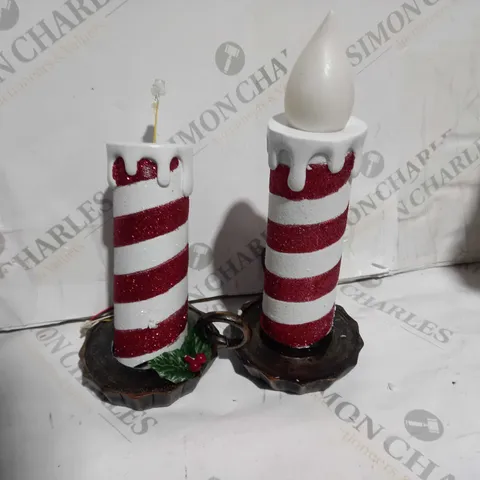 BOXED MR CHRISTMAS SET OF 2 RESIN CHAMBER CANDLE STICKS