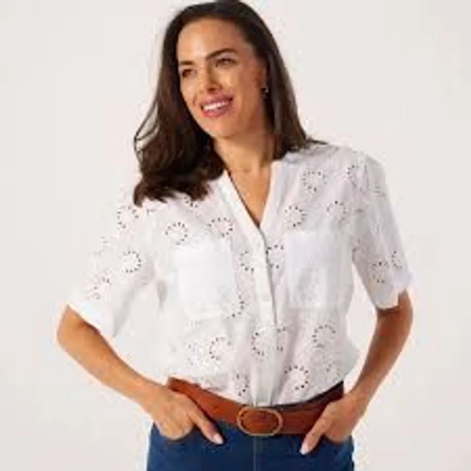 RUTH LANGSFORD BRODERIE BLOUSE WHITE SIZE 12
