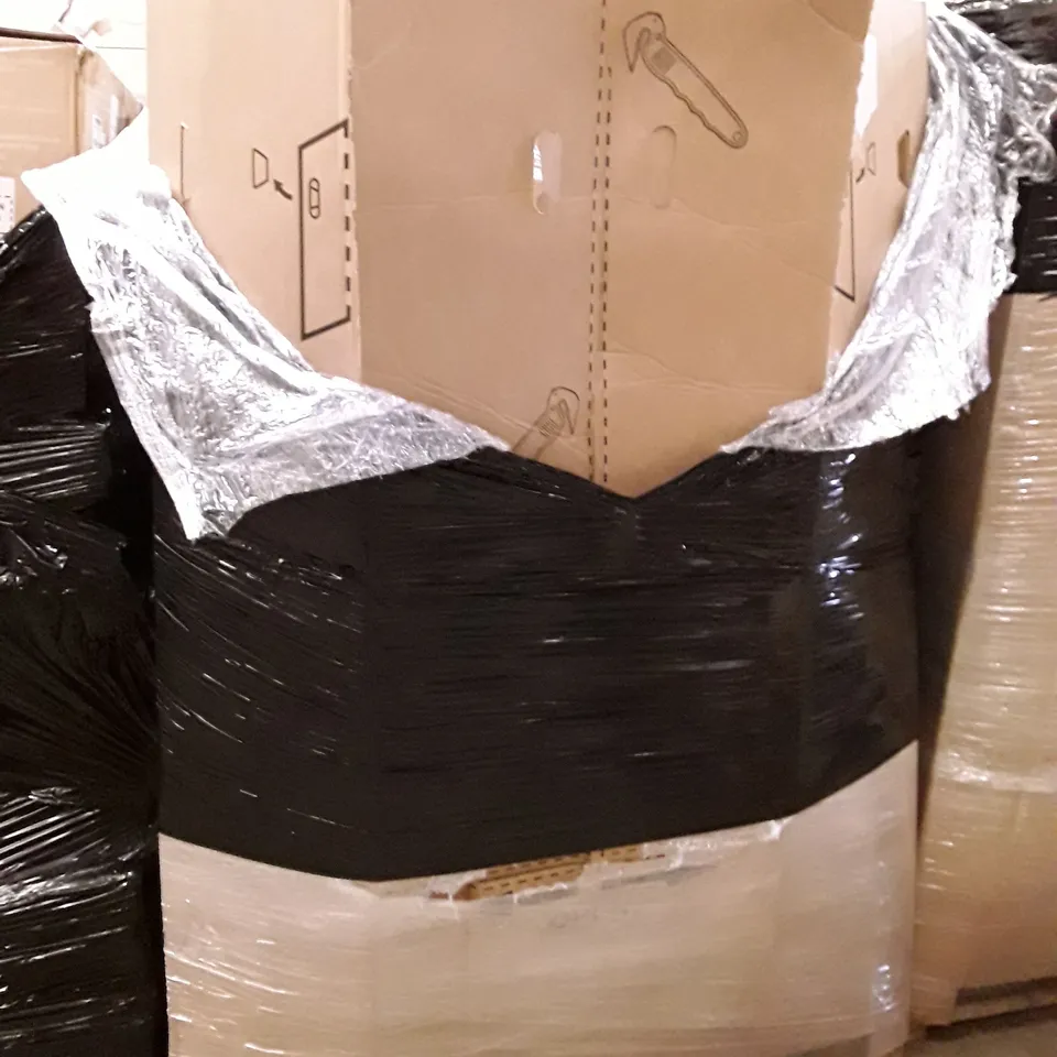 PALLET CONTAINING ASSORTED HOUSEHOLD PRODUCTS INCLUDING DUAL AIR FRYER, LED LIGHTING FIXTURE, METAL BED, BUCKINGHAM GLIDEBOARD & OFFICE CHAIR