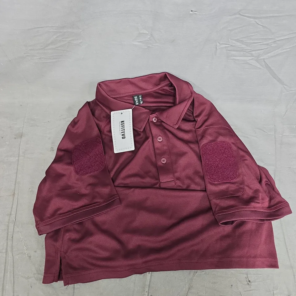 KEFITEVD Maroon polo shirt with Velcro sleeve patches