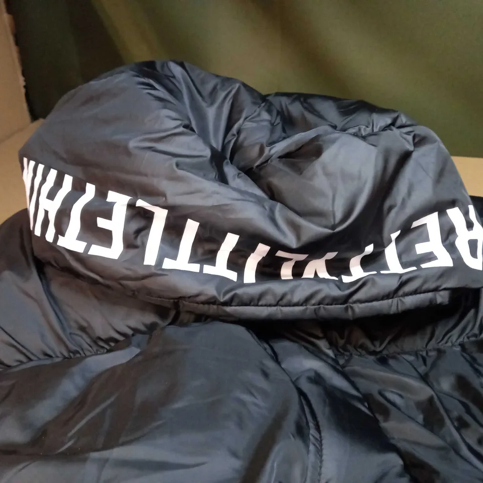 PLT BLACK/LOGO HOODED PUFFER JACKET - MEDIUM