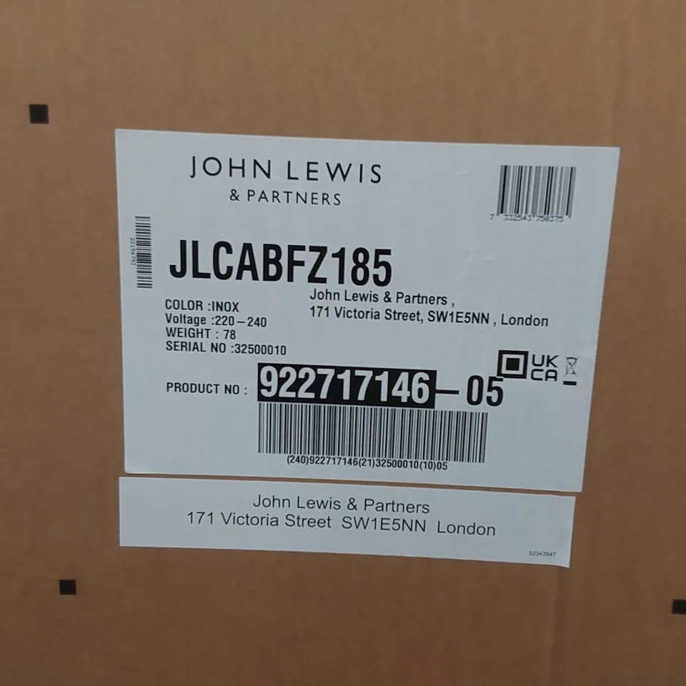 JOHN LEWIS JLCABFZ185 FREESTANDING FREEZER, STAINLESS STEEL