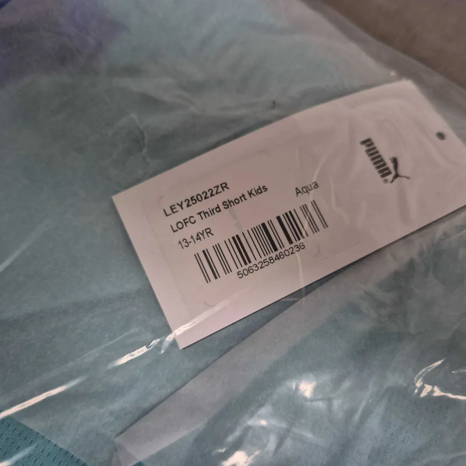 BAGGED PUMA LOFC THIRD SHORT KIDS – AQUA, 13-14YR