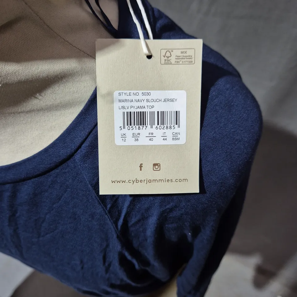 CYBERJAMMIES MARINA NAVY SLOUCH JERSEY PYJAMA TOP – LONG SLEEVE, UK 12