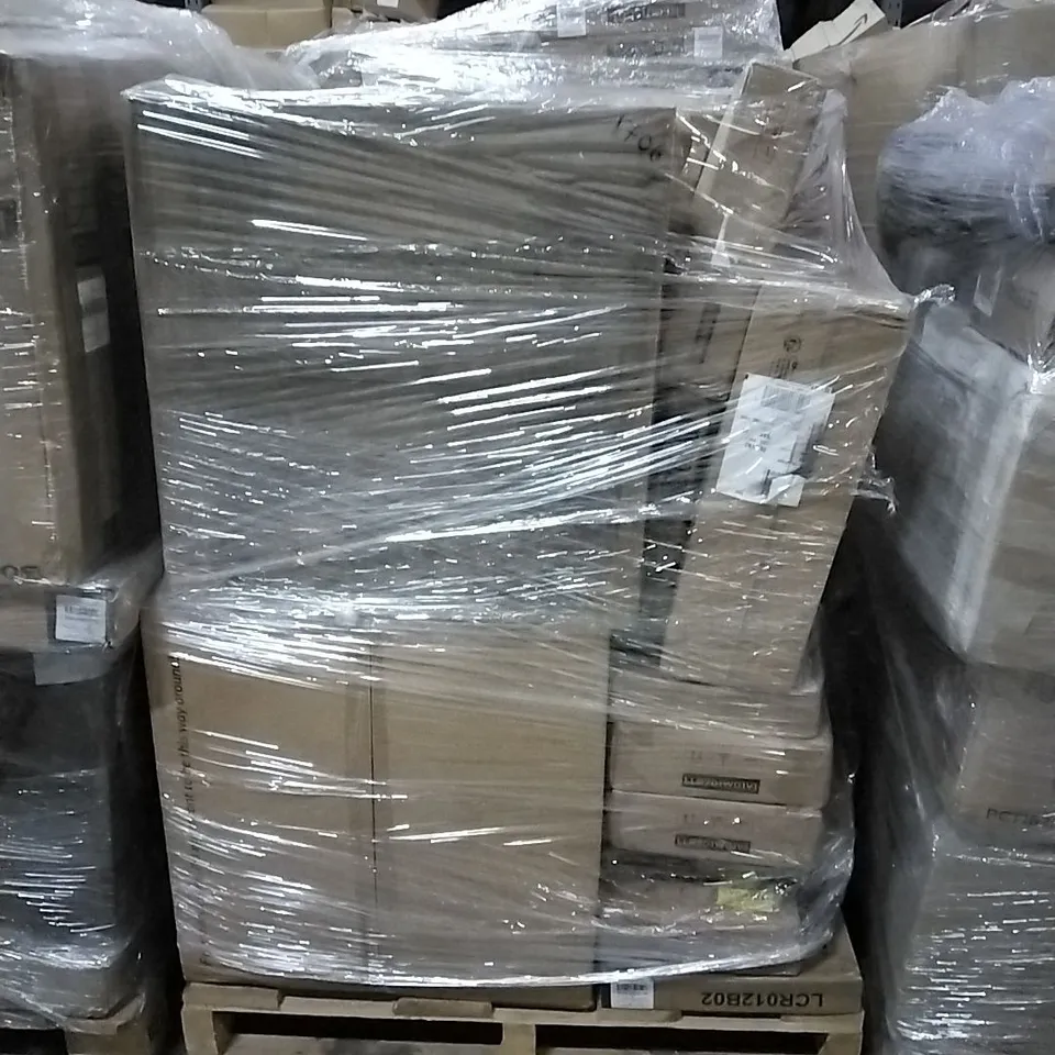 PALLET OF HOUSEHOLD ITEMS TO INCLUDE OUTDOOR FREESTANDING TALL ELECTRIC PATIO HEATER, BAR STOOL, LAUNDRY HAMPER AND OTHER ASSORTED ITEMS...