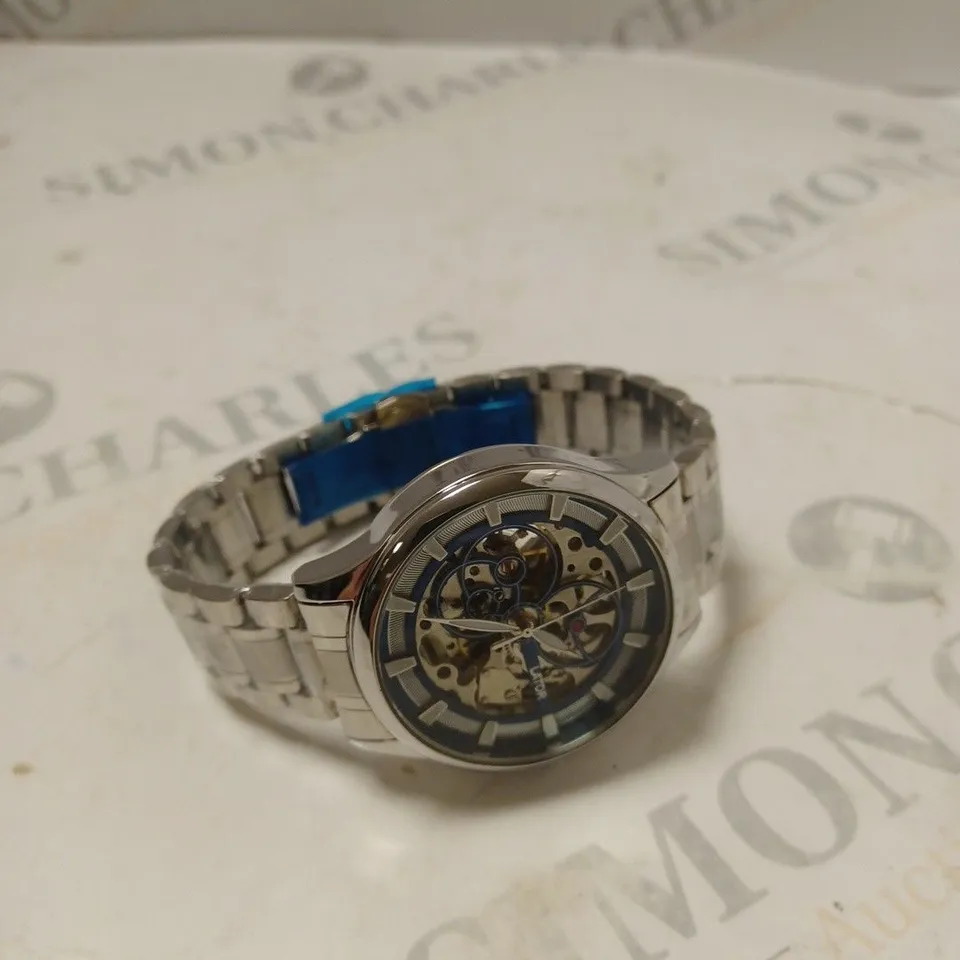 MENS LATOR CALIBRE L7280 AUTOMATIC WATCH - BLUE SKELETON DIAL – STAINLESS STEEL STRAP -  GLASS EXHIBITION BACK CASE