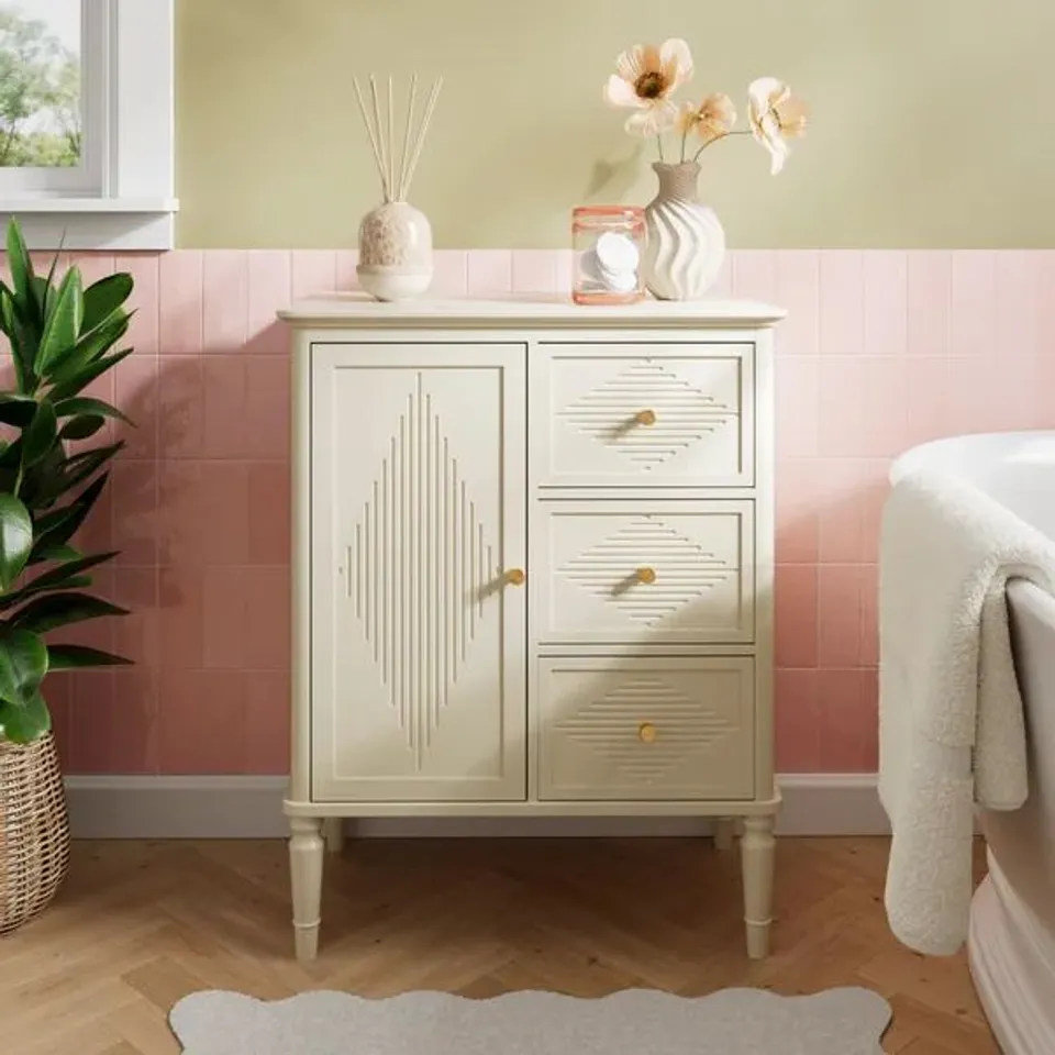 BOXED OTTILIE 3 DRAWER BATHROOM CABINET - STONE (1 BOX)