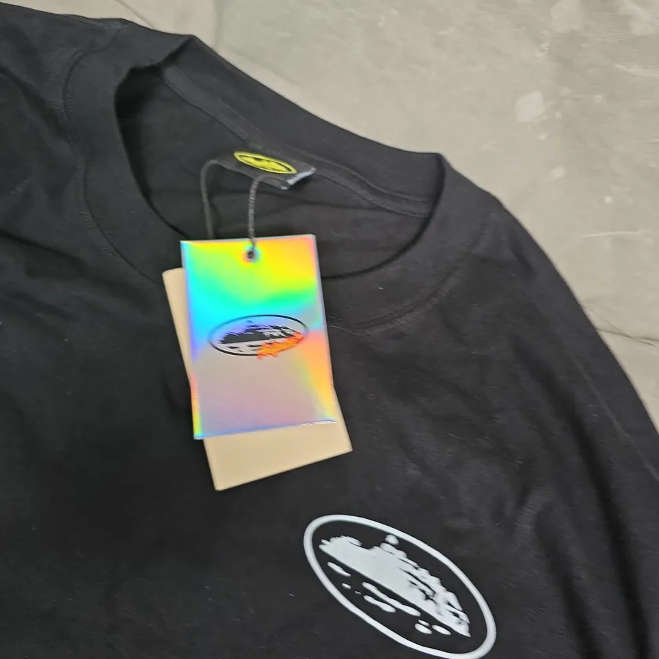 CORTEIZ BLACK T-SHIRT WITH WHITE OVAL SHIP LOGO – SIZE L