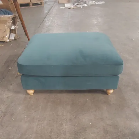 QUALITY DESIGNER VELVET UPHOLSTERED TEAL FOOTSTOOL