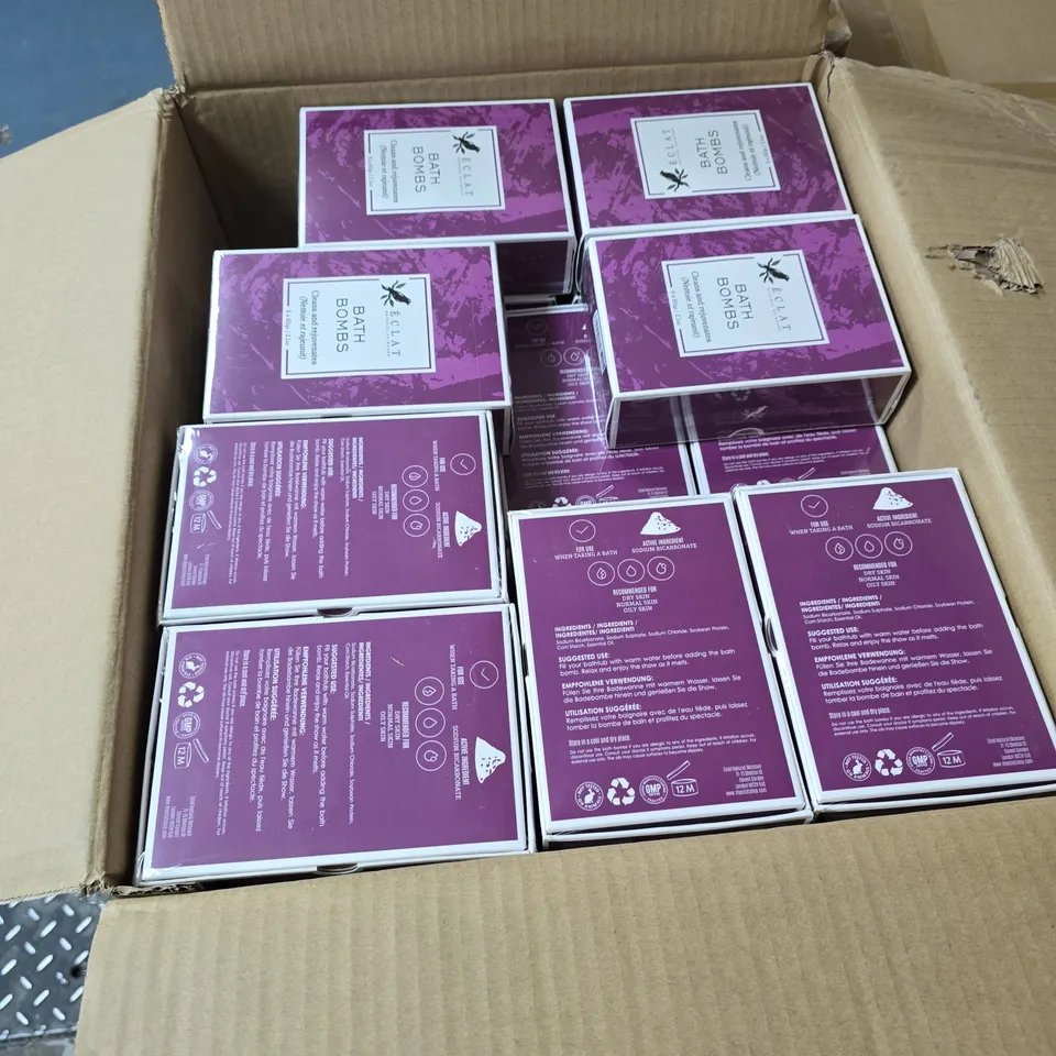 BOX OF APPROXIMATELY 30 PACKS OF ECLAT BATH BOMBS - EXPIRY DATE 2024 