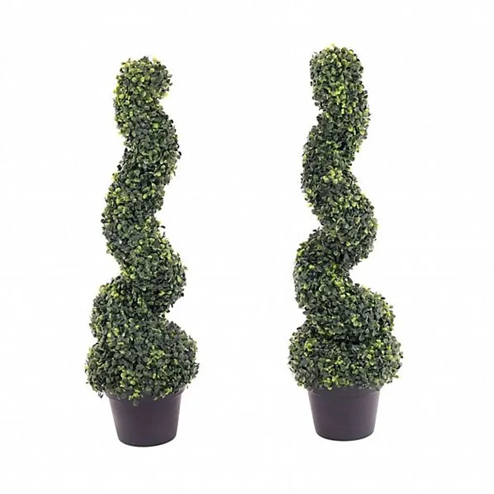 OYPLA SET OF 2 ARTIFICIAL TOPIARY BOXWOOD SPIRAL TREES 80CM INDOOR OUTDOOR DECORATION