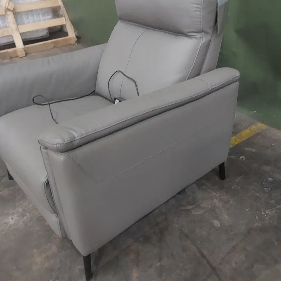 DESIGNER GREY FAUX LEATHER ELECTRIC RECLINER CHAIR 