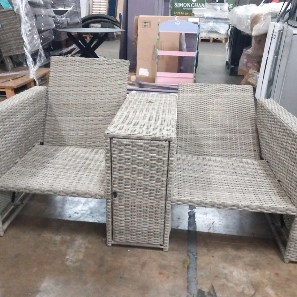 TWO SEATER RATTAN EFFECT SUNLOUNGER WITH STORAGE