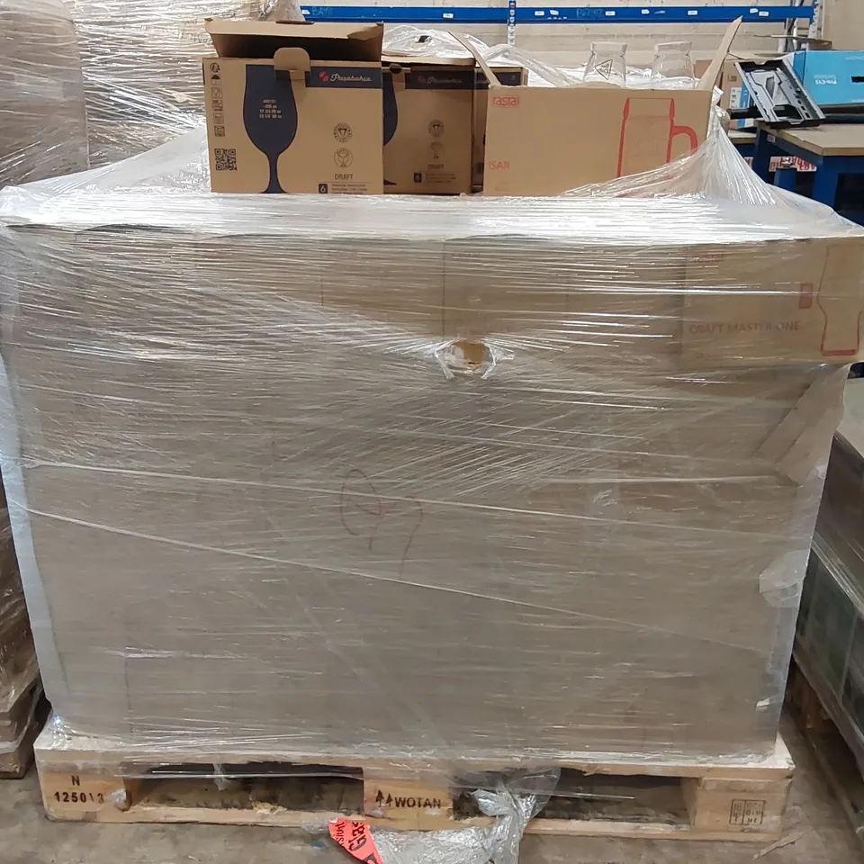 PALLET OF BRAND NEW BOXED BEER GLASSES // APPROXIMATELY 140 BOXES OF 6X 195ML GLASSES, 2 BOXES OF 6X 500ML GLASSES, 5 BOXES OF 6X 380ML GLASSES,