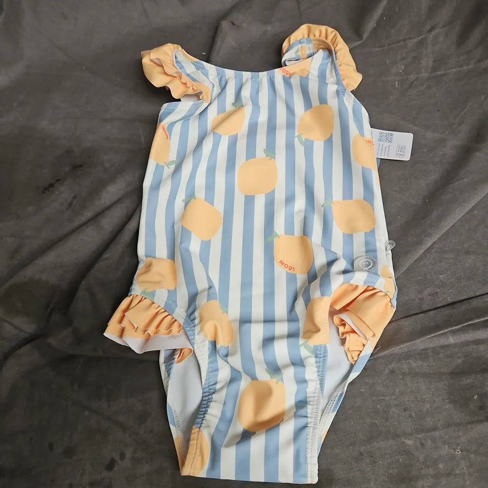 MORI SUNSAFE FRILL SWIMSUIT IN LEMON & BLUE STRIPE SIZE 4-5YRS