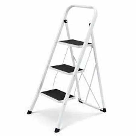 BOXED FOLDABLE 3 STEP LADDER STEPLADDER NON SLIP TREAD SAFETY STEEL