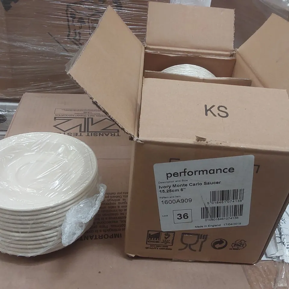 BOX CONTAINING APPROXIMATELY 36x BRAND NEW STEELITE 15.25CM MONTE CARLO SAUCERS