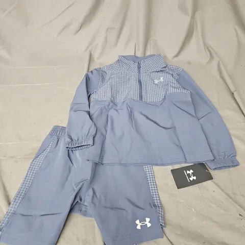 UNDER ARMOUR 2 PCE VANISH GRID 1/4 ZIP & SHORTS SET IN GREY SIZE 3-4YRS